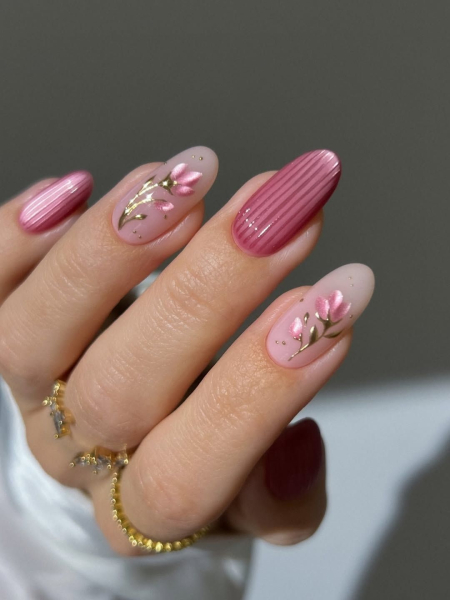 Ribbed glass flower nails