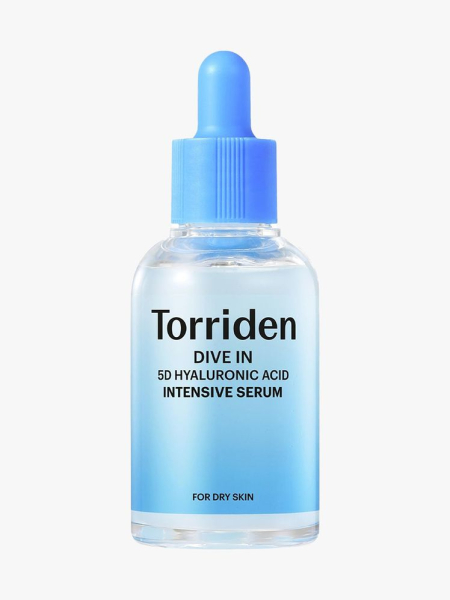 Torriden Dive In 5D Hyaluronic Acid Intensive Serum blue serum bottle on light gray background
