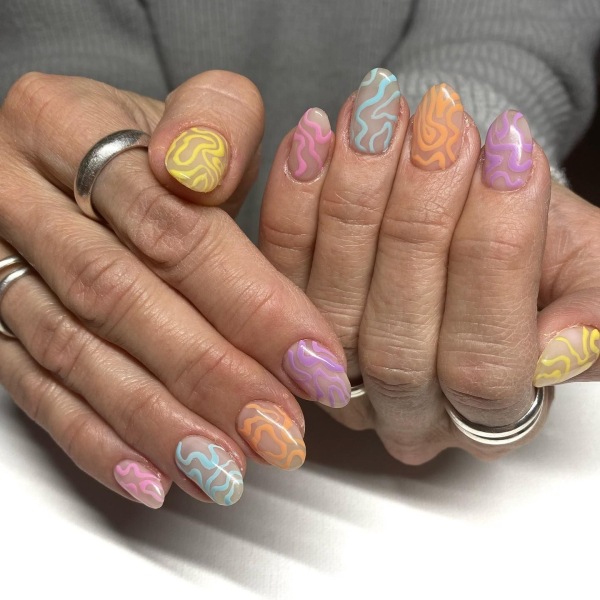 easter nails pastel line nail art